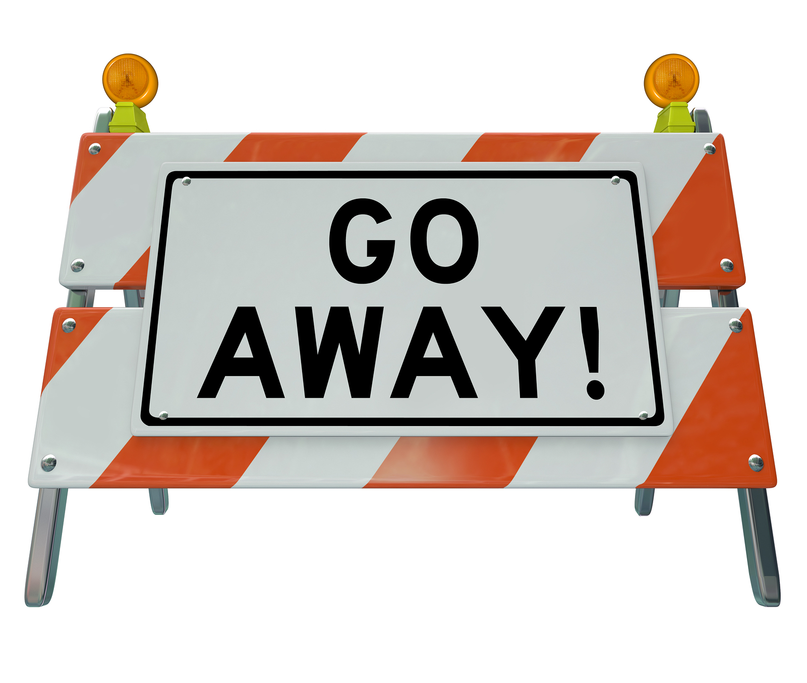 A road barrier reading Go Away tells you to stay back due to an