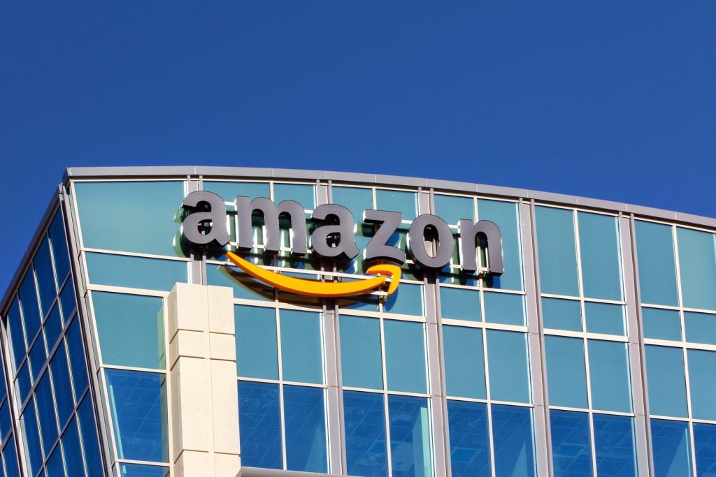SANTA CLARACA/USA - FEBRUARY 1 2014: Amazon building in Santa Clara California. Amazon is an American international electronic commerce company. It is the world's largest online retailer.