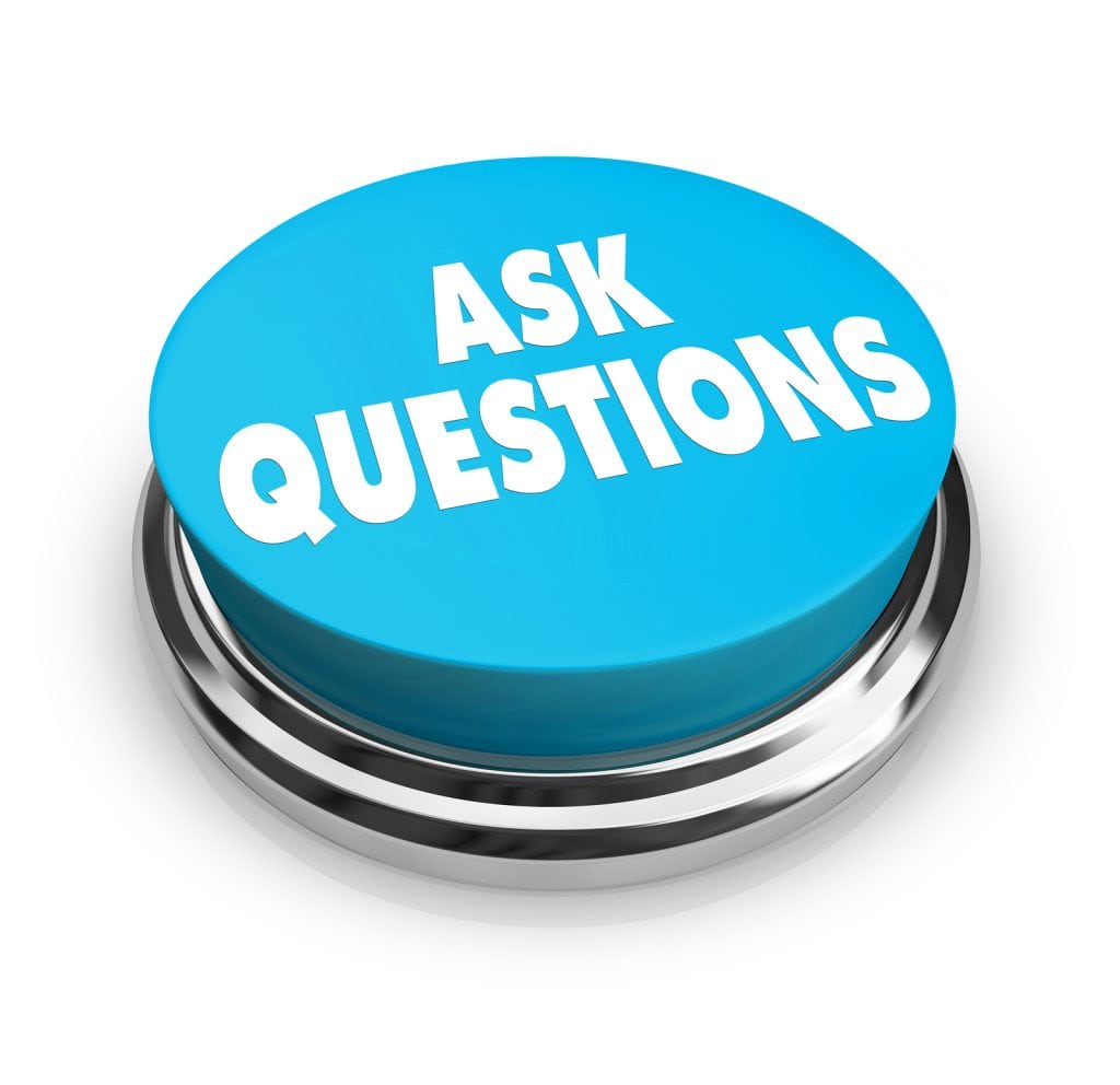 A blue button with the words Ask Questions on it