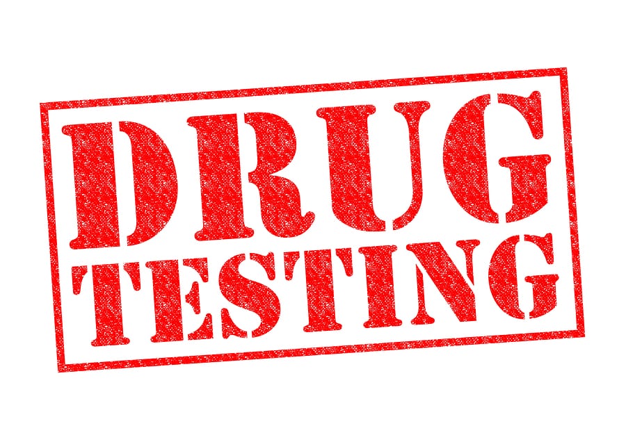 DRUG TESTING red Rubber Stamp over a white background.