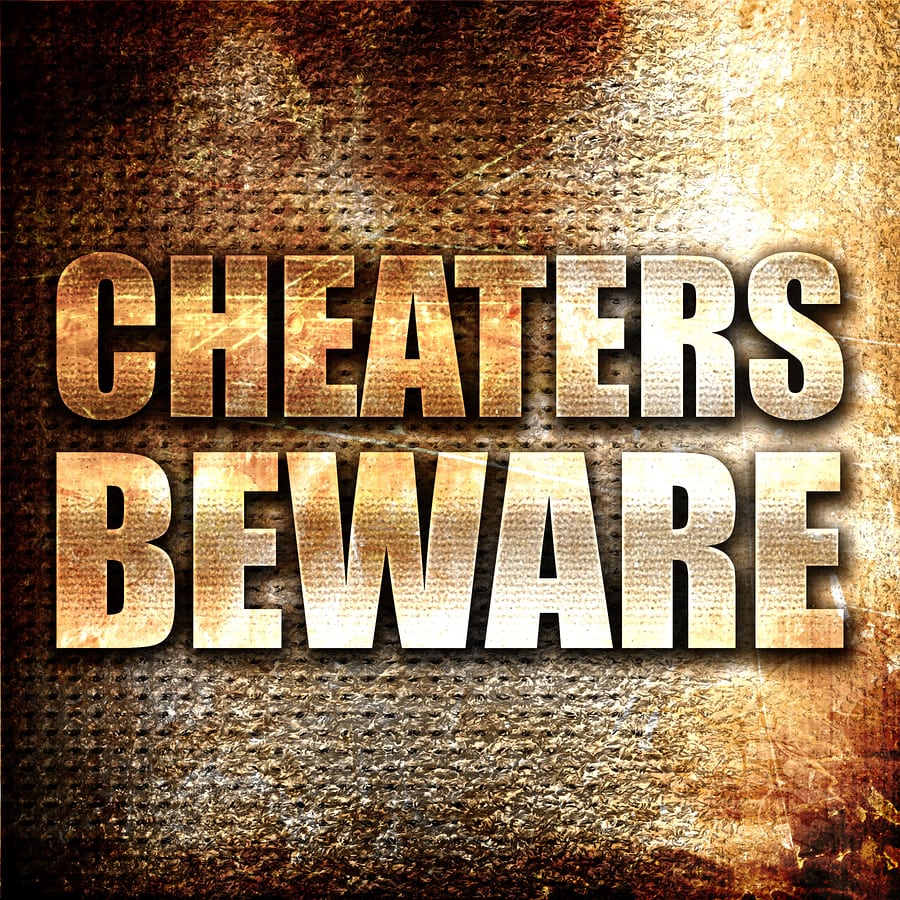 cheaters beware, 3D rendering, metal text on rust background